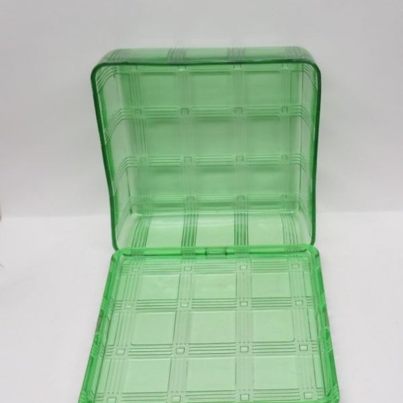 Hazel Atlas Green CRISS CROSS CRISSCROSS 8X8 Square Refrigerator Dish with Lid - Picture 4 of 4